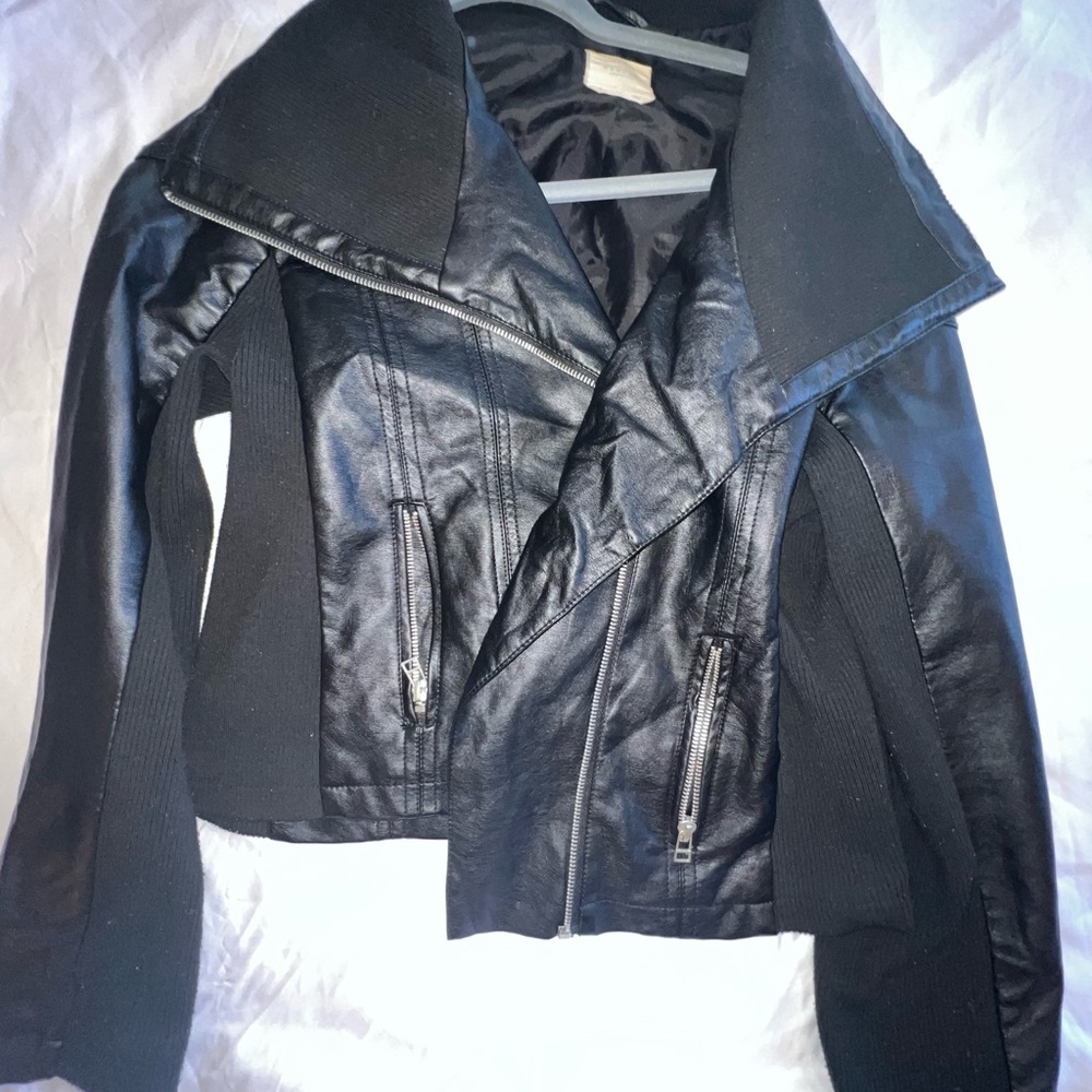 Black Faux Leather Jacket- Large